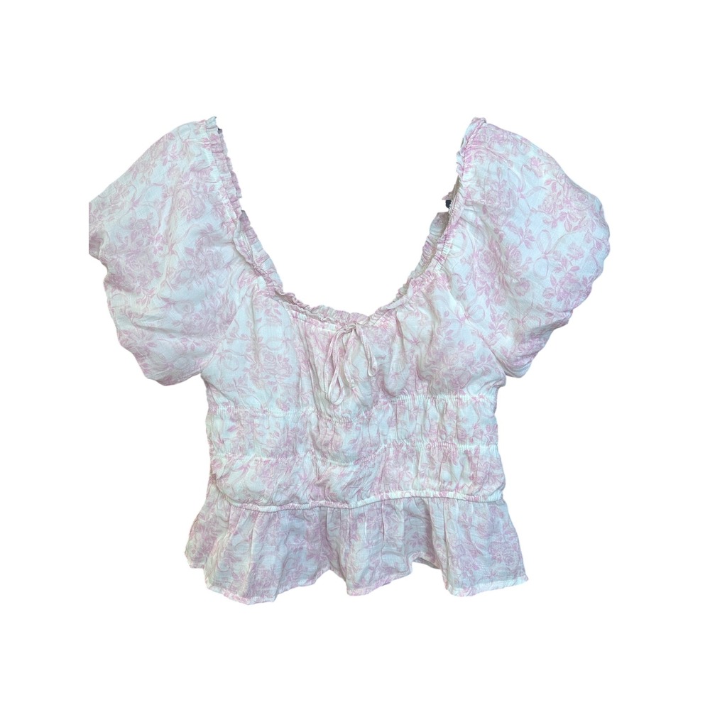 Sincerely Jules Pink Floral Smocked Peplum Puff Sleeve Blouse ANJW114 L